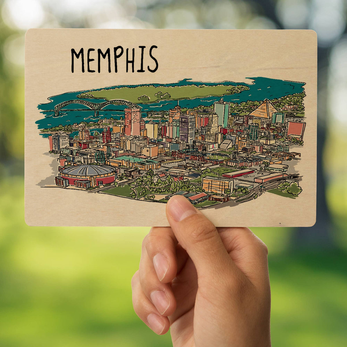 WOOD POSTCARD Memphis, Tennessee, Line Drawing