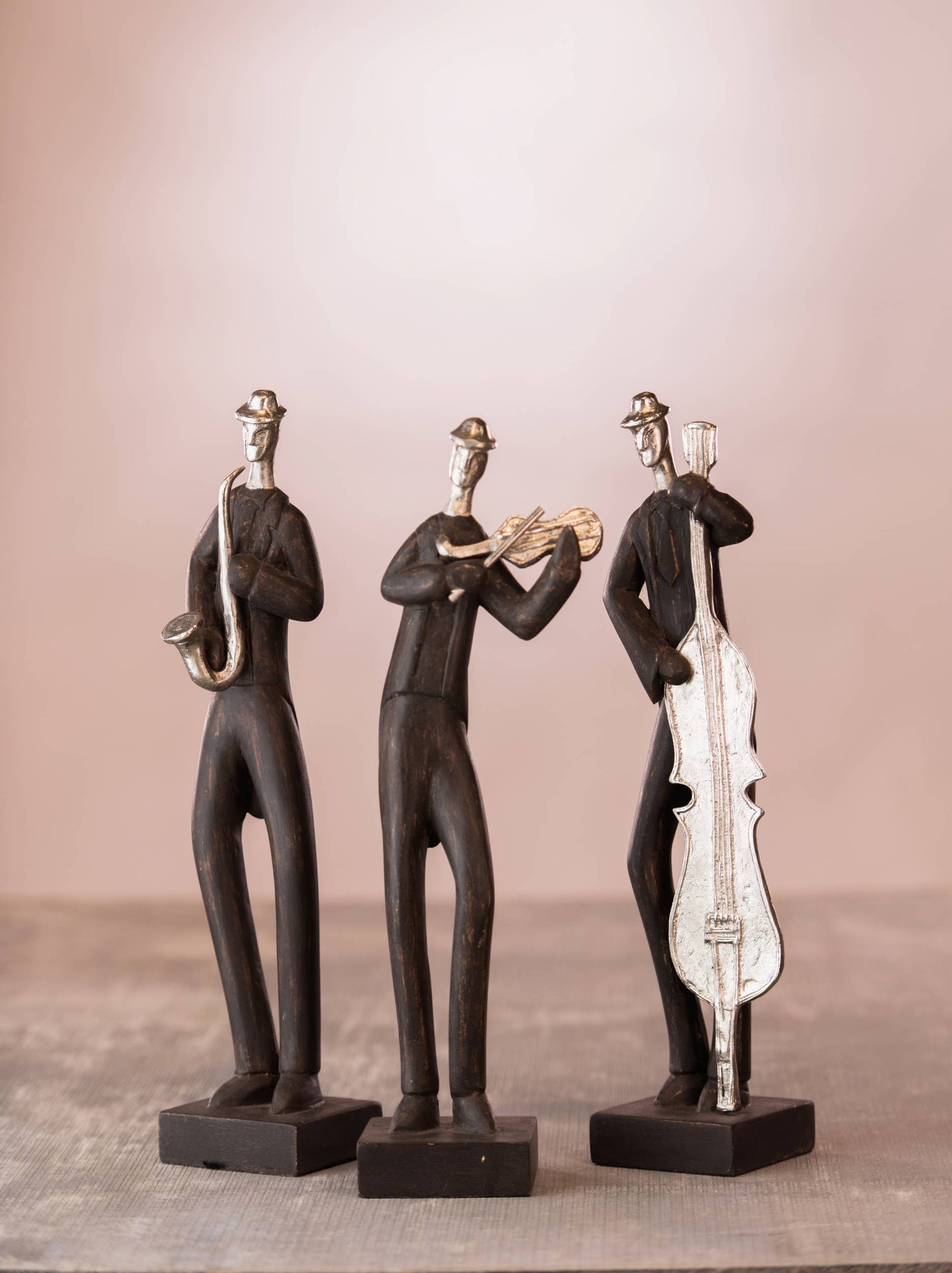 Jazz Band Figurines, Handmade, wood & aluminum, set of 3