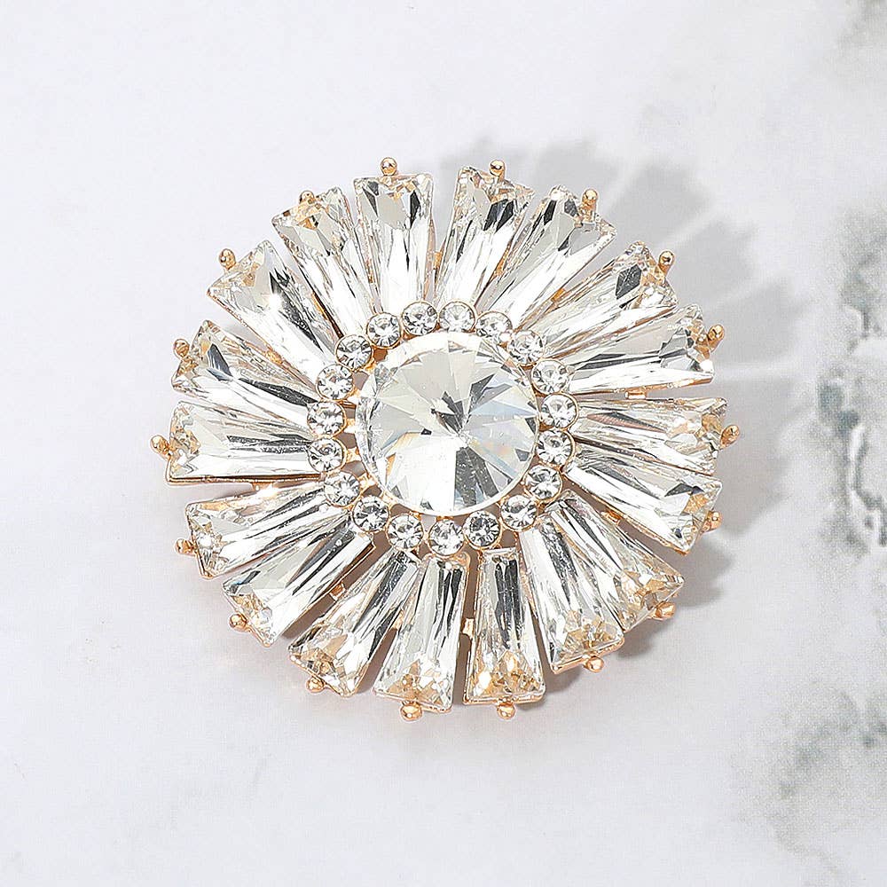 Radiant Gemstone Flower Pin Brooch