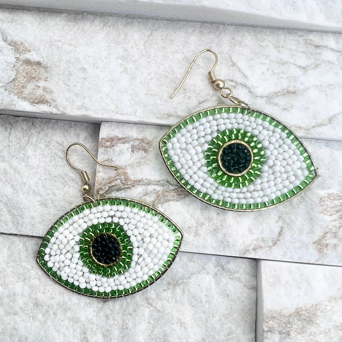 Seed Bead Evil Eye Earrings - Multiple Color Styles: Green