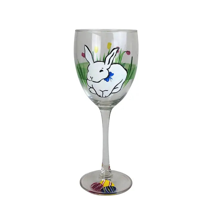 Bunny &amp; Tulips Hollow Flute and Wine Glasses
