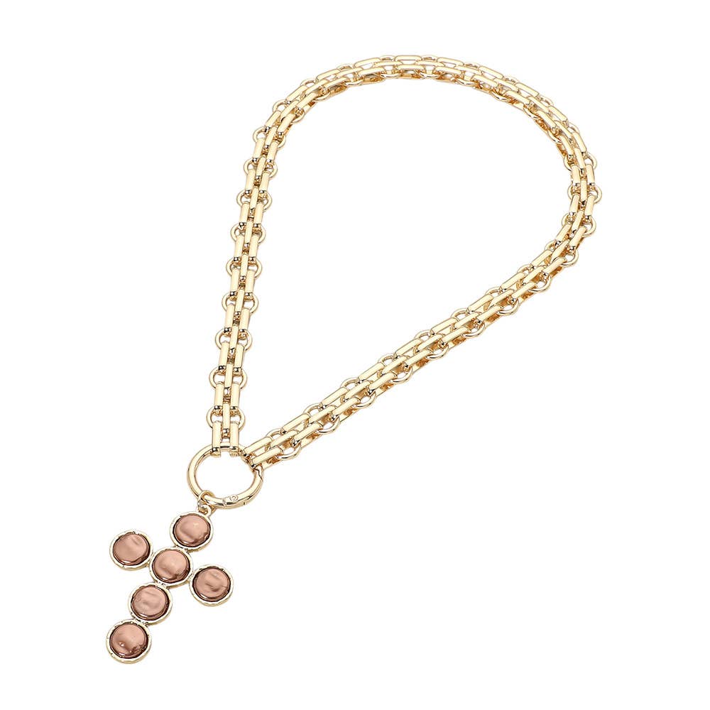 Pearl Cross Charm Pendant Chunky Chain Statement Necklace