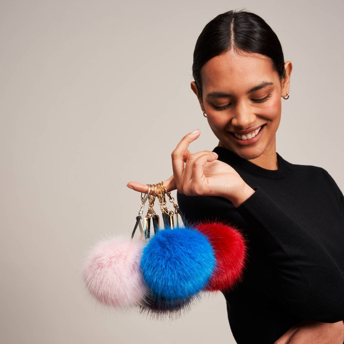Pom Pom Luxury Keyring Bag Charm in Gift Box: Cola Red