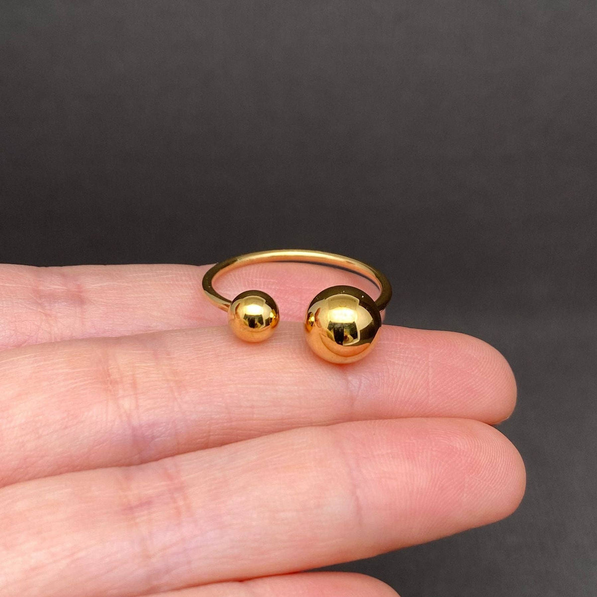 Glossy Ball 18K Gold Plated Stainless Steel Ring - FGS
