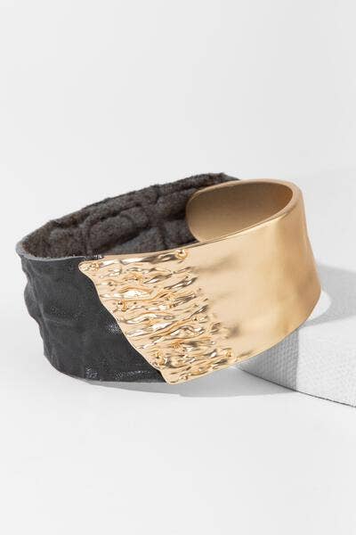 Wild Ways Metal Leather Bracelet: Black & Gold