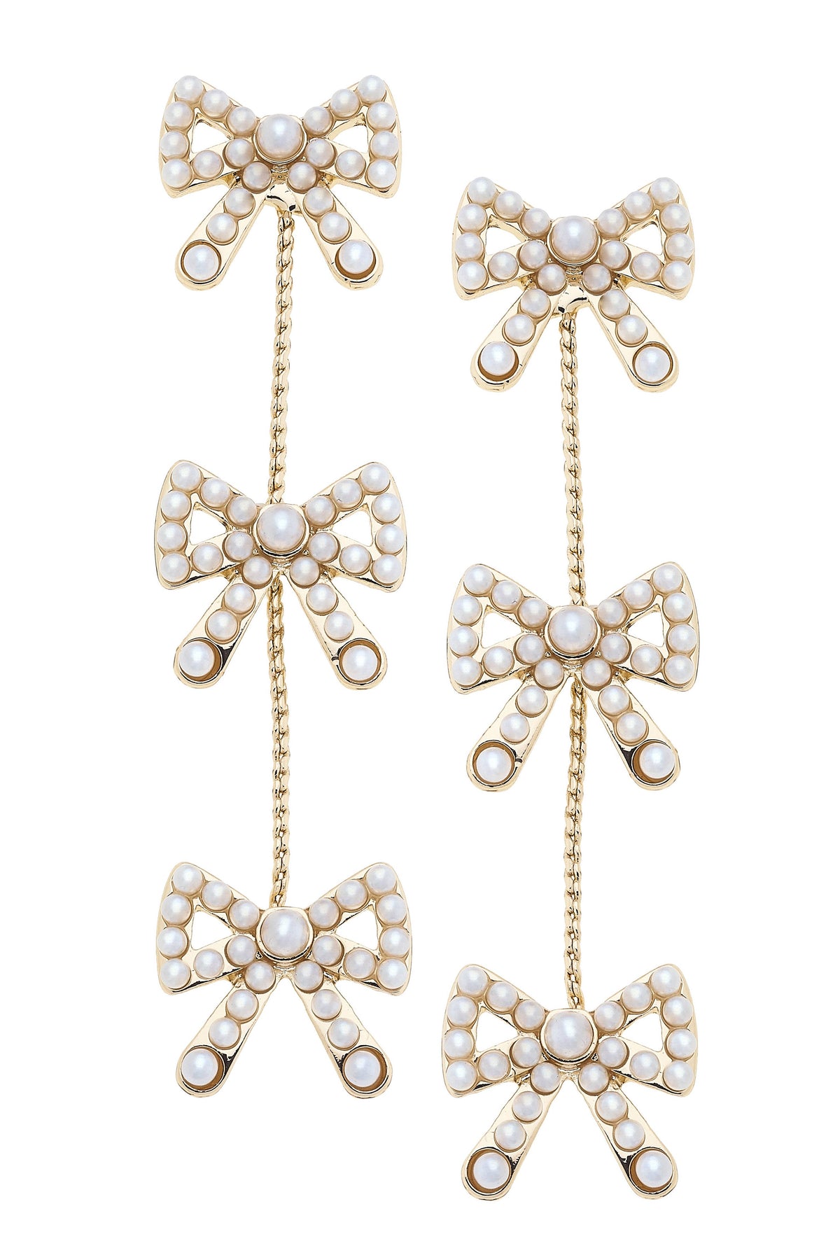 Dawn Pearl Studded Bow Linked Earrings in Ivory