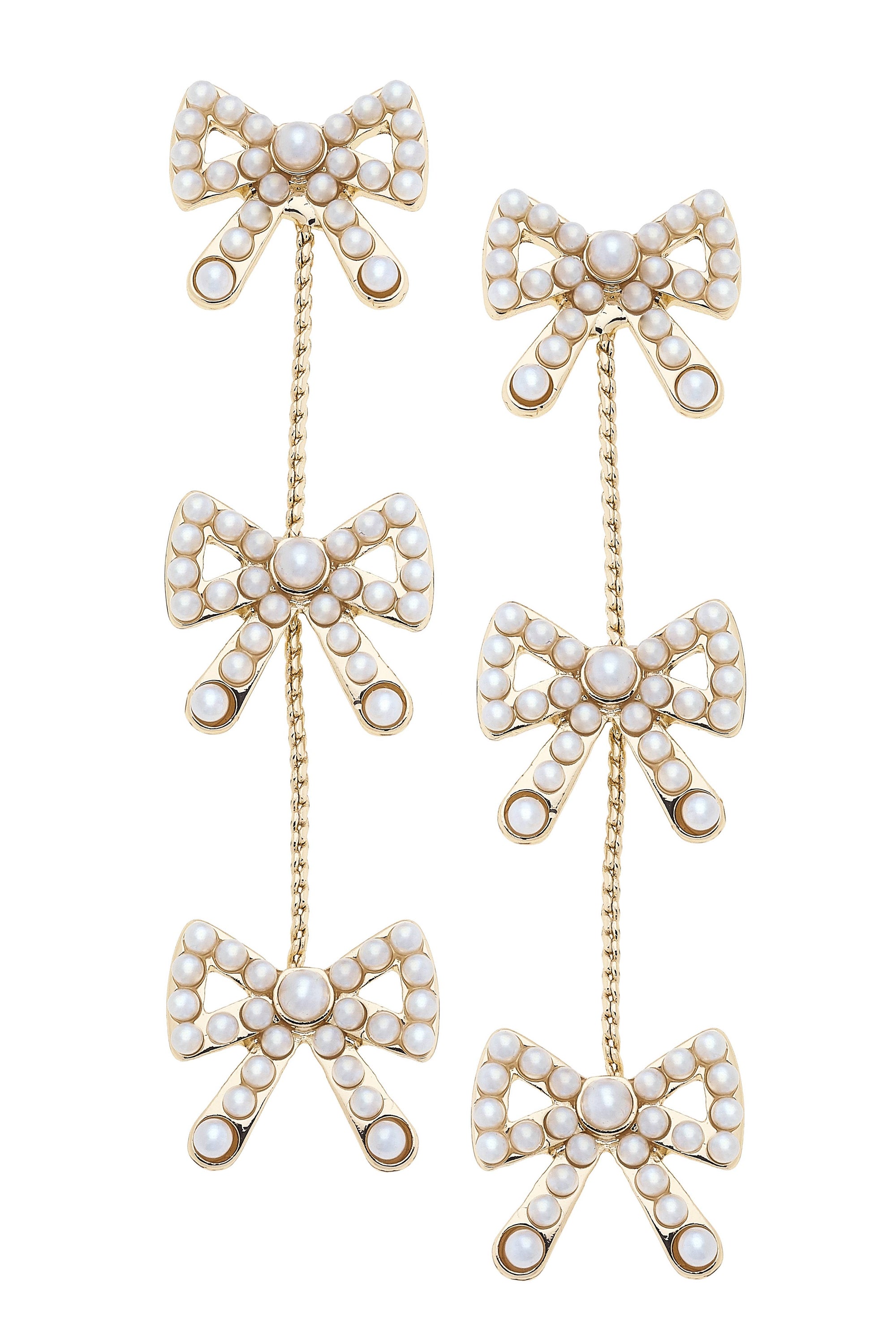 Dawn Pearl Studded Bow Linked Earrings in Ivory