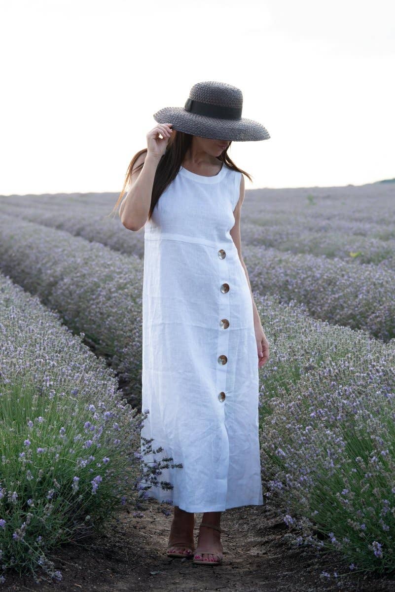 Sleeveless Long Linen Dress Prima: White
