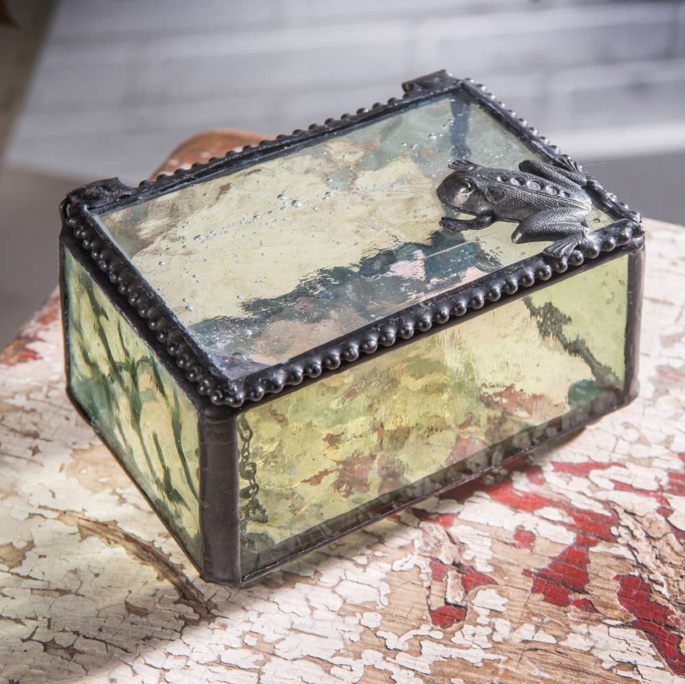 Green Frog Trinket Decorative Glass Box By J Devlin