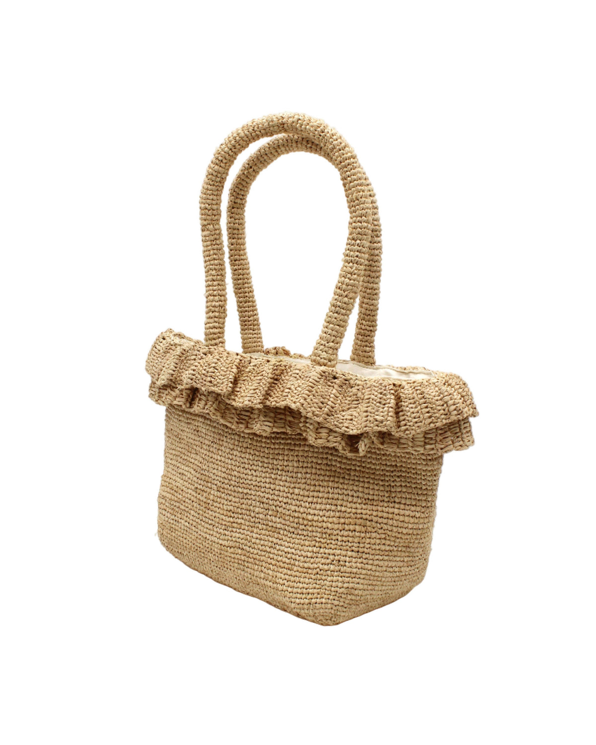 Kiri Ruffle Crochet Raffia Straw Basket Handbag