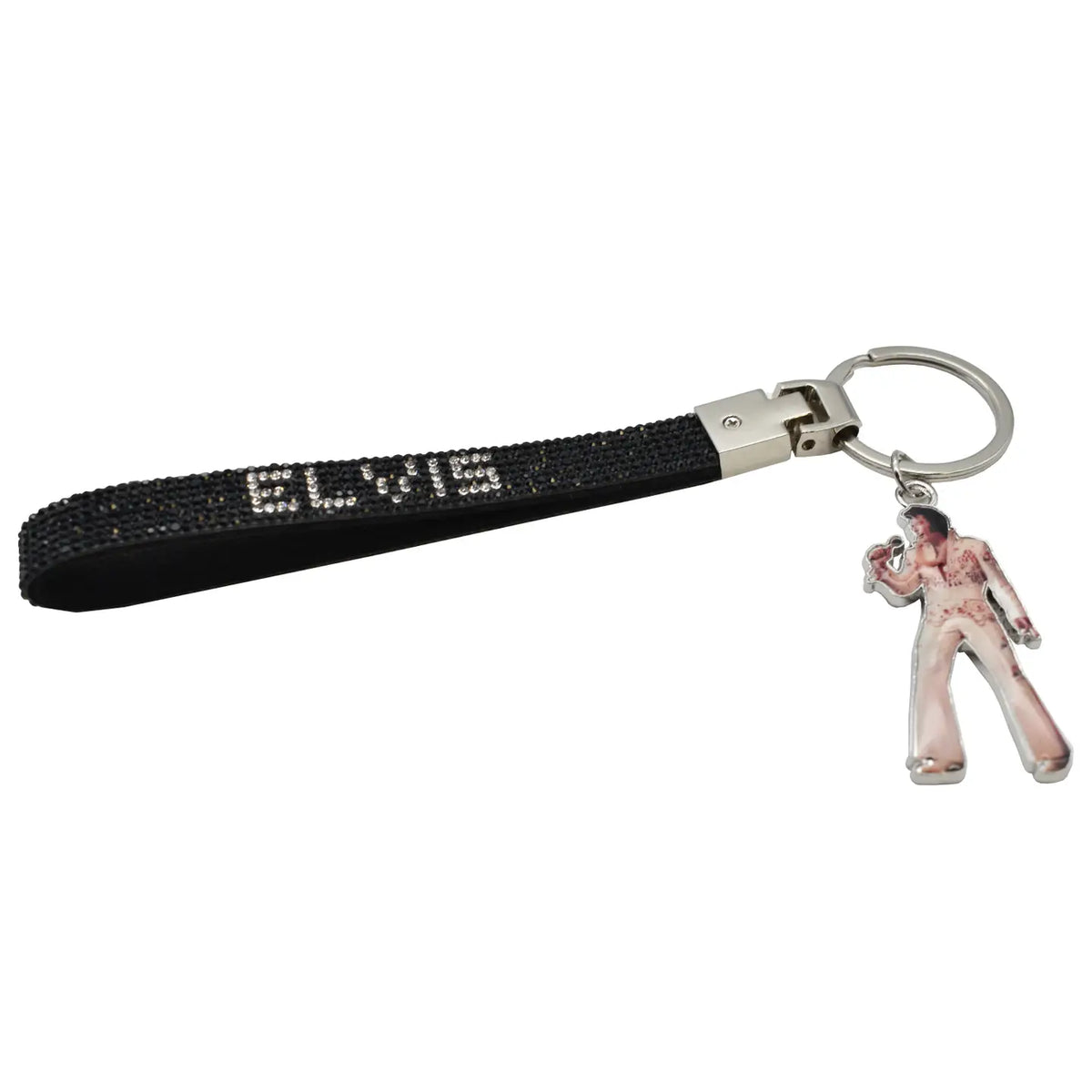 Elvis Key Chain - Wristlet w/ Rhinestones Black