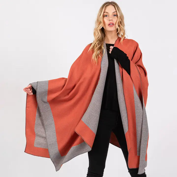 Two Tone Pull Through Shawl Ruana Poncho