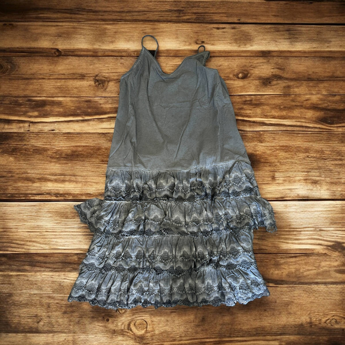 Black Distressed Ruffle Slip Dress