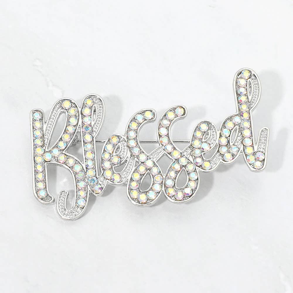 Rhinestone Pave BLESSED Pin Brooch