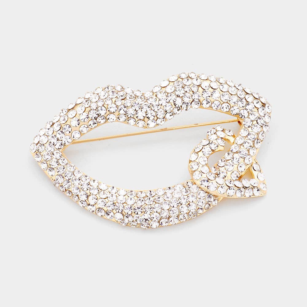 Rhinestone Lip Heart Pin Brooch