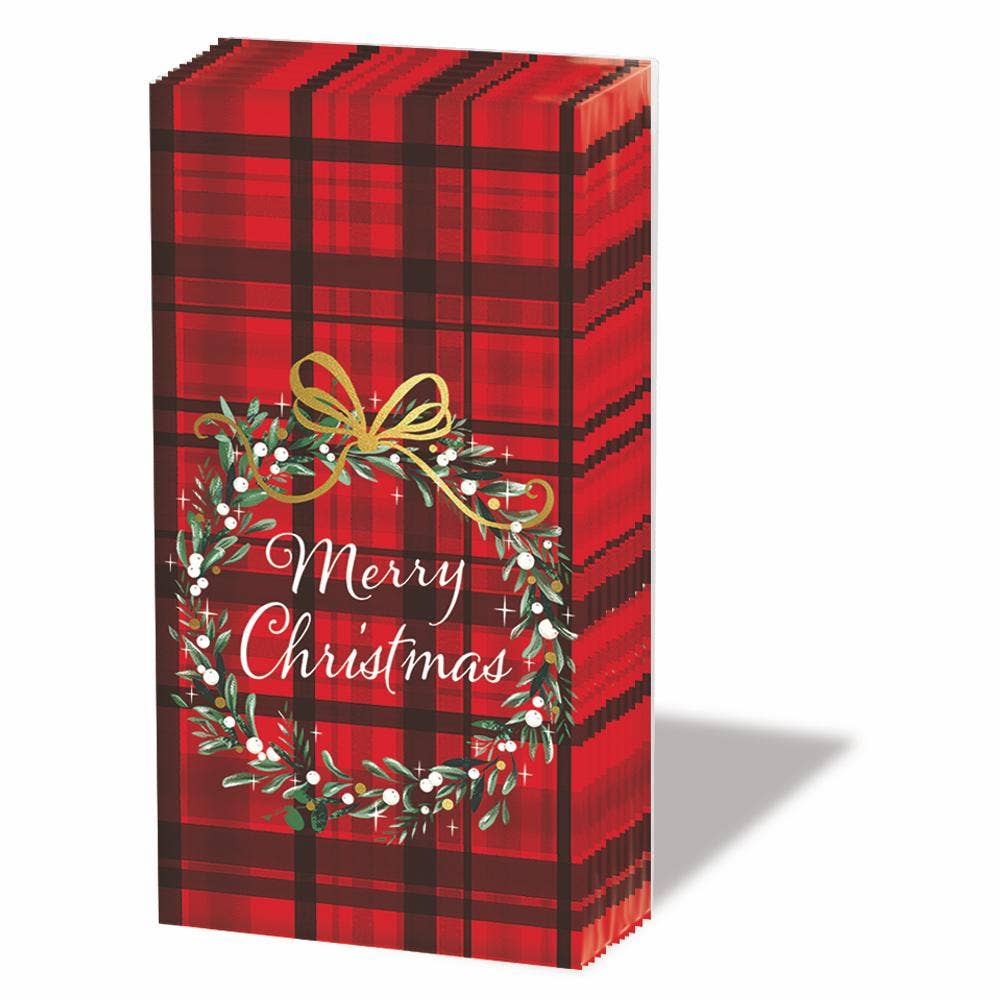 POCKET TISSUE- CHRISTMAS PLAID, RED BY AMBIENTE