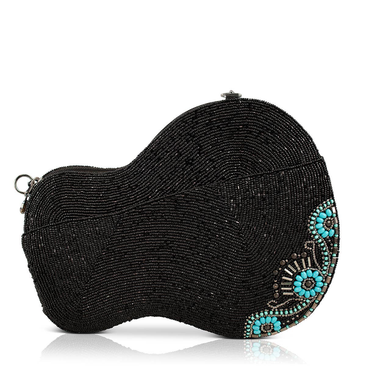 Turquoise Tune Guitar Shaped Beaded Crossbody Handbag