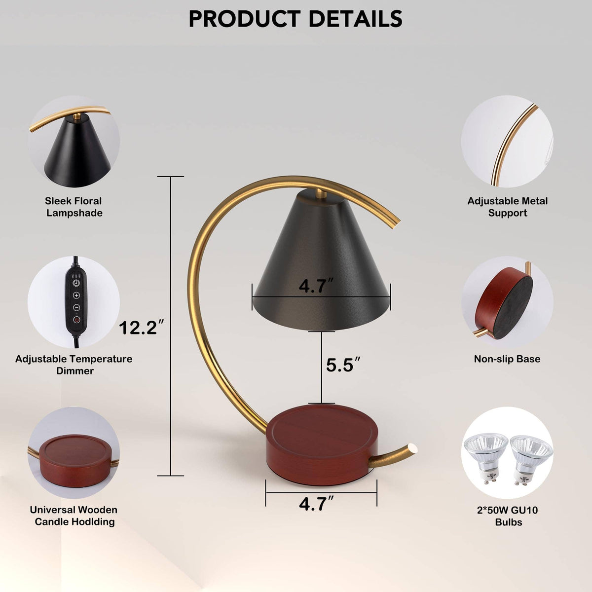 Dimmable Candle Warmer Lamp Candle Holder: Black