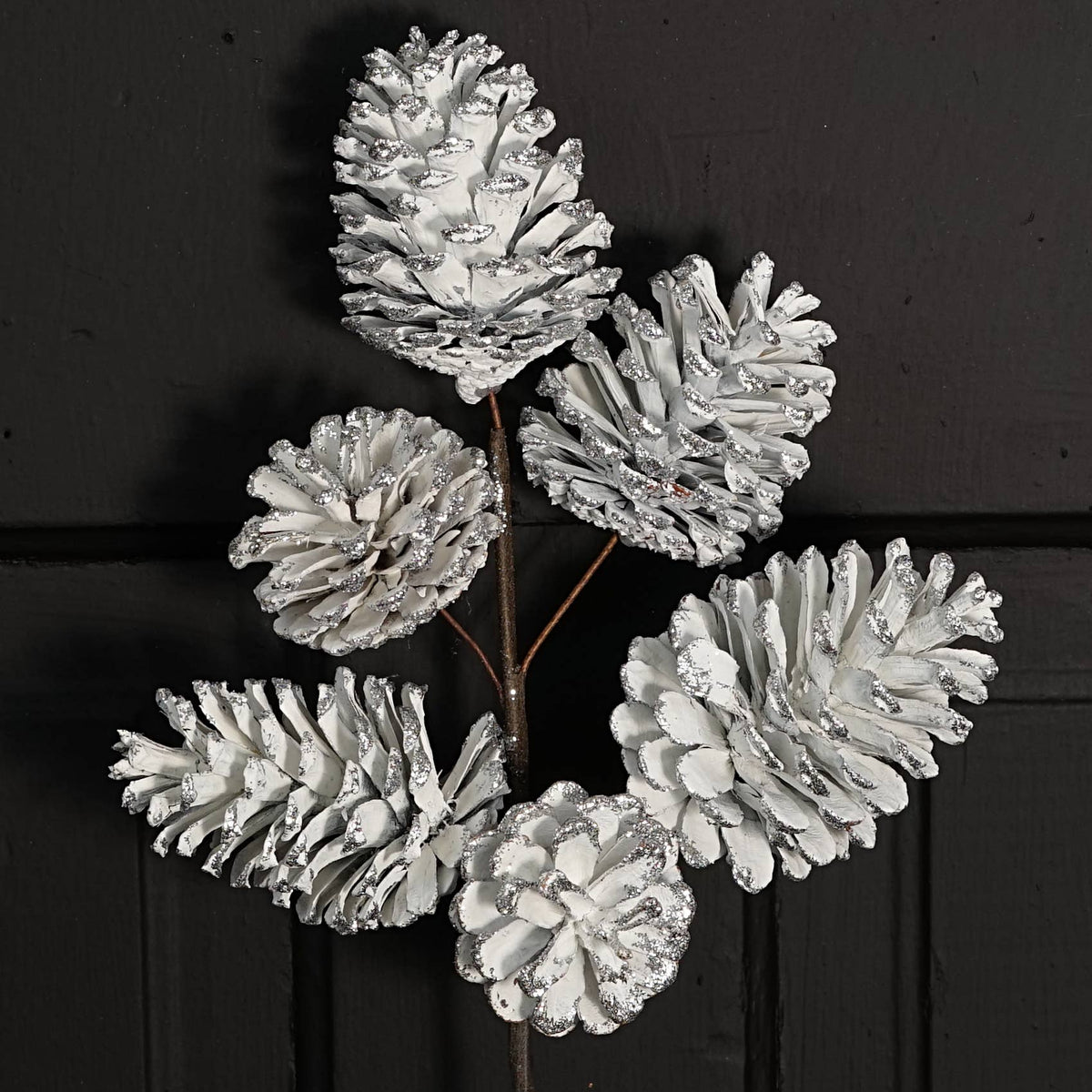Pinecones with silver glitter