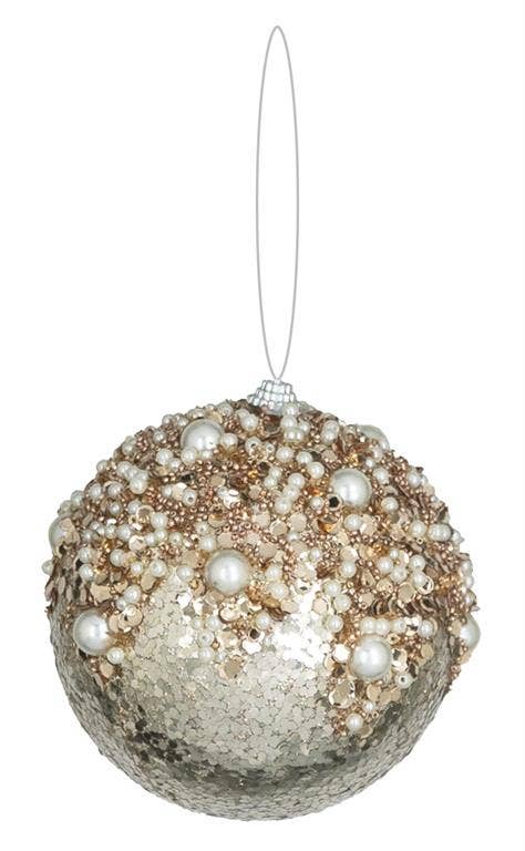 Sequin/Pearl Ball, 4.75", Champagne/Pearl