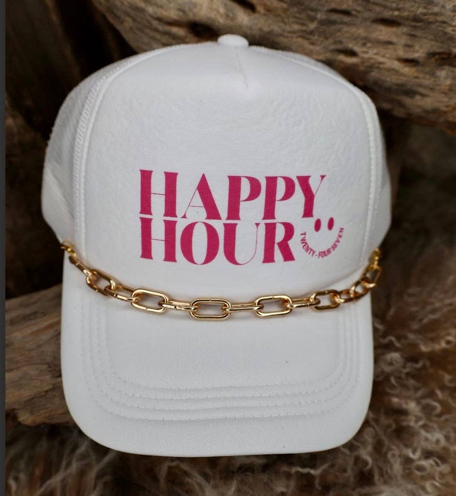 TRUCKER CAP Happy Hour WhitePink: With BEADS