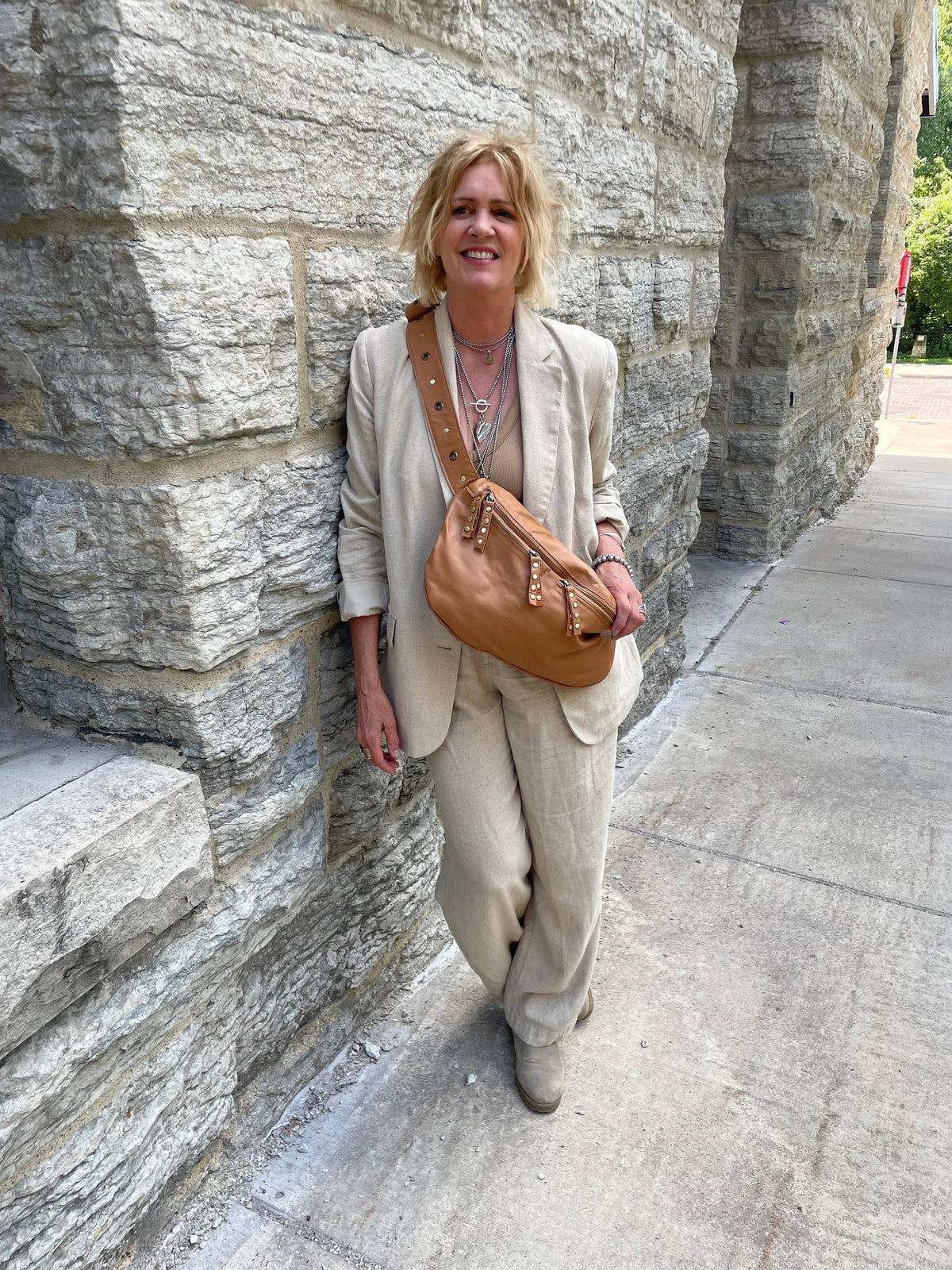 Marley Leather Sling Bag - Tan: Tan