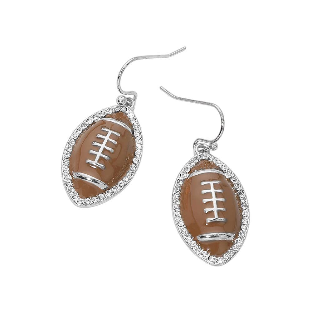 Rhinestone Trim Football Charm Drop Dangle Earrings