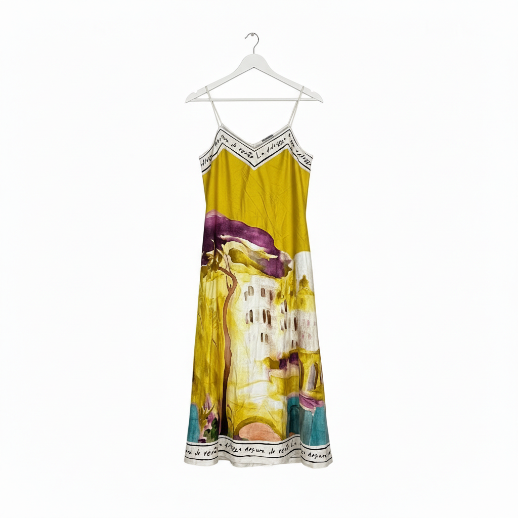 Italian Watercolour Silk Maxi Dress - Lemoncello O/S