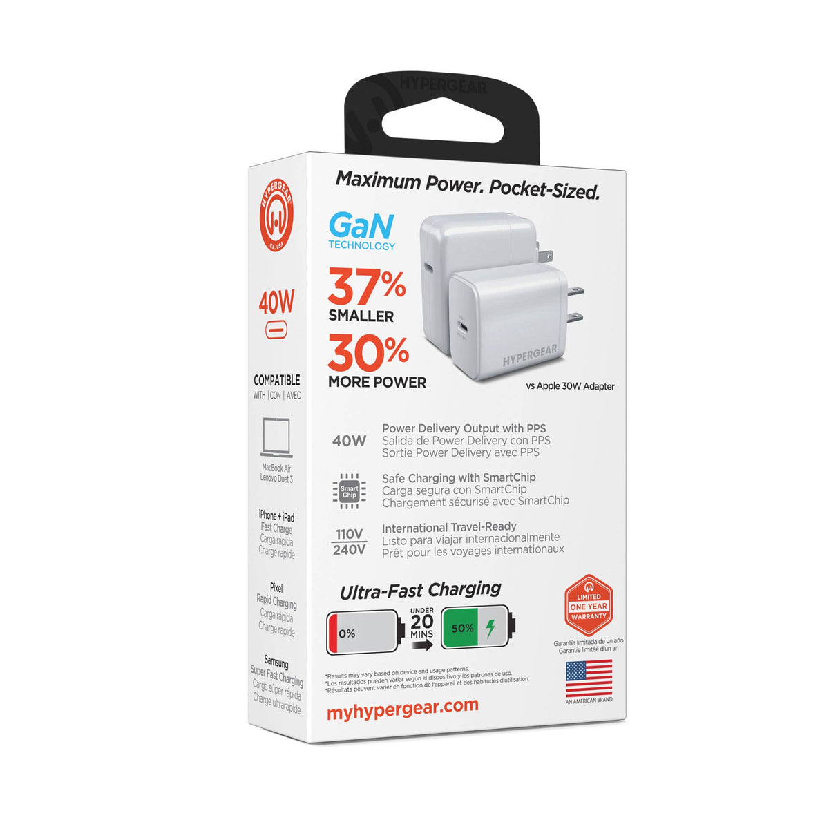 SpeedBoost 40W USB-C PD GaN Fast Wall Charger with PPS