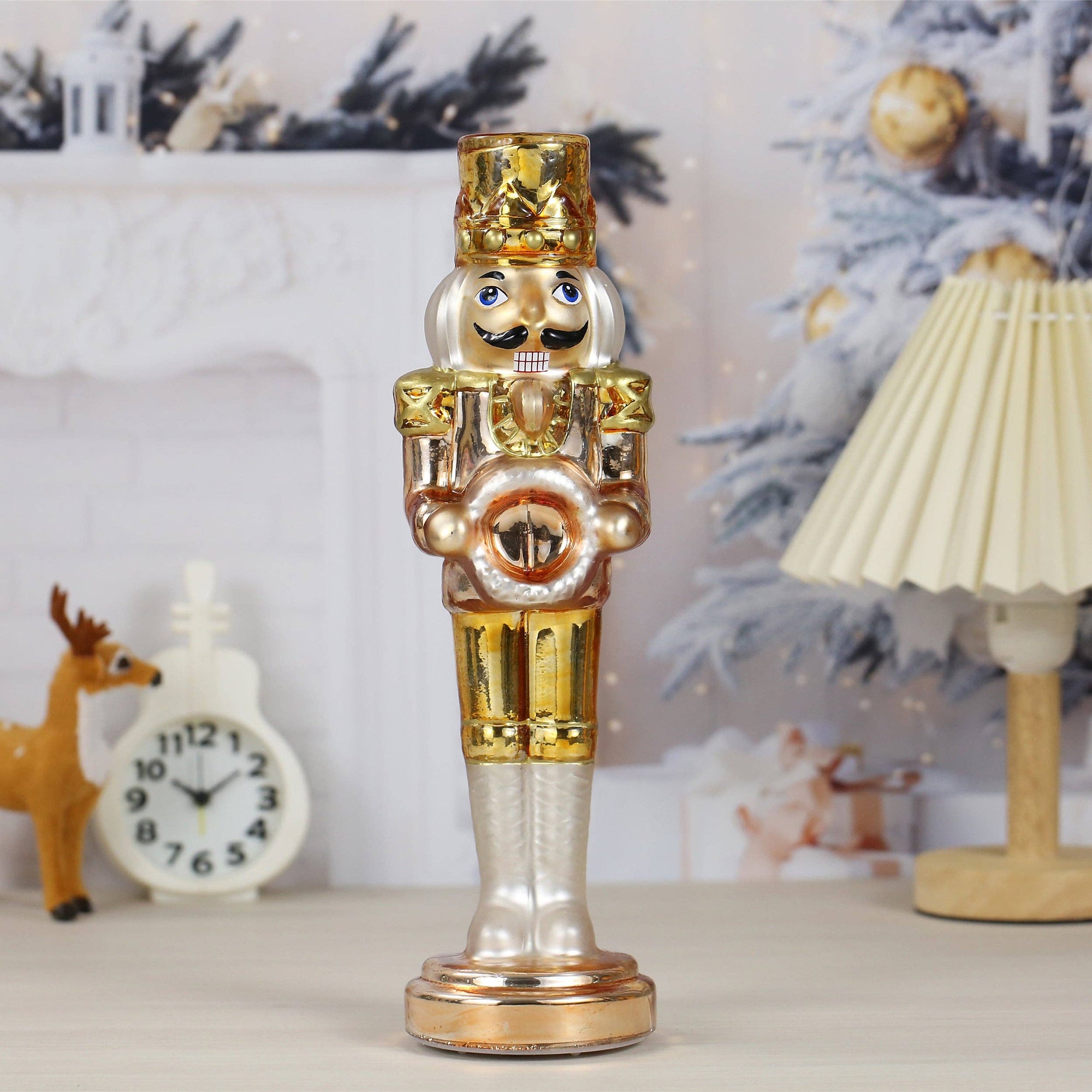 SINT Golden Color Glass Lightup Nutcrackers Figurine Ornaments for Christmas Decoration