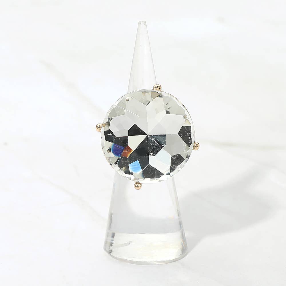 Bold Round Faceted Stone Accent Statement Stretch Ring