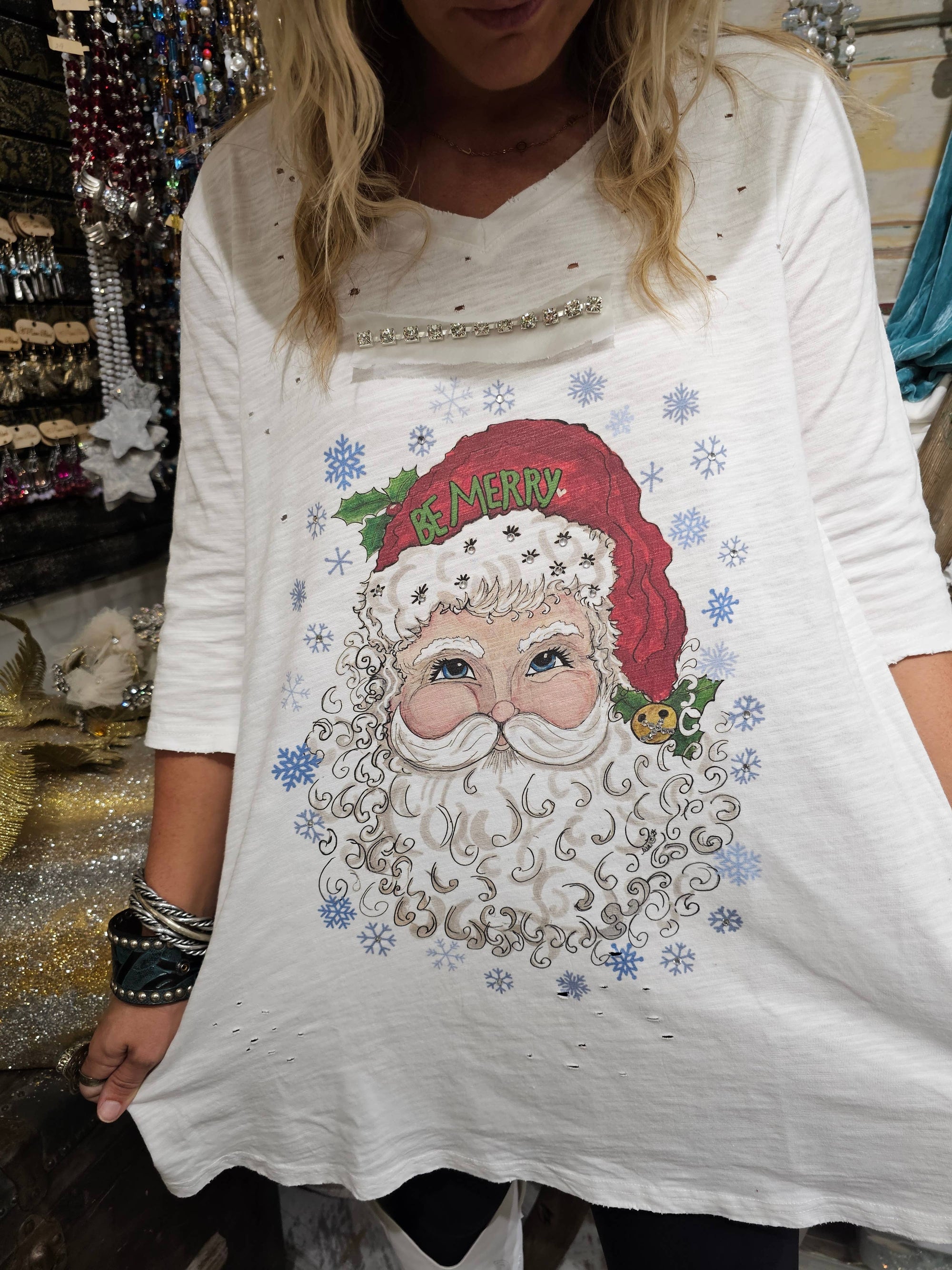 Be Merry Santa Tattered Tee: