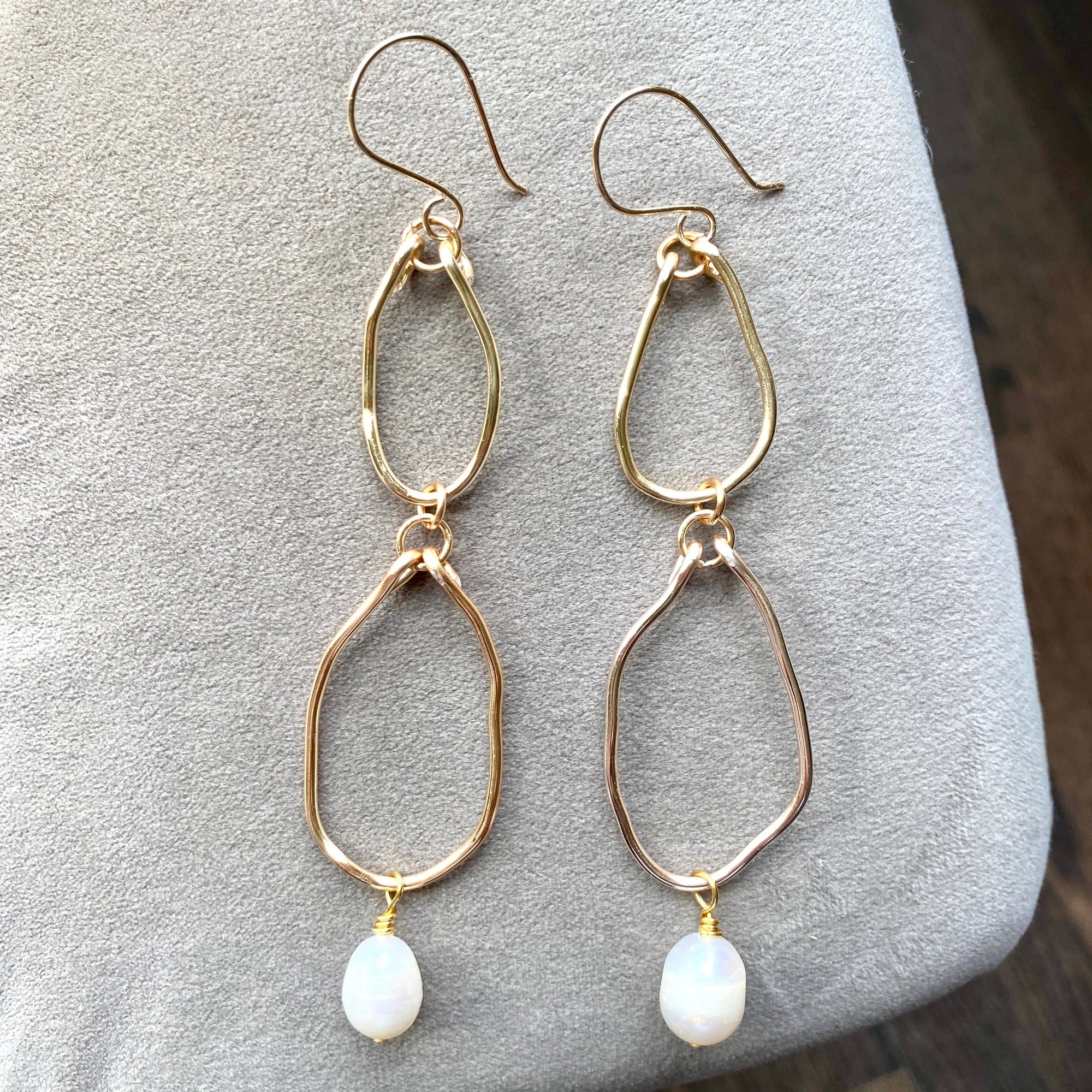 Pearl - Double Gold Hoop Earrings with Pearl Handmade Organic