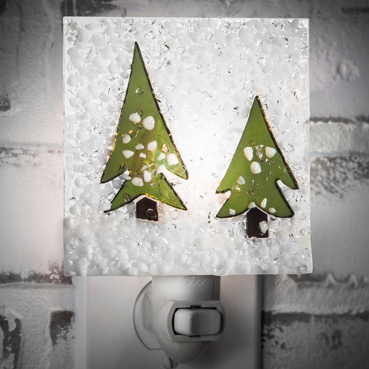 Winter Pines Christmas Night Light Fused Glass