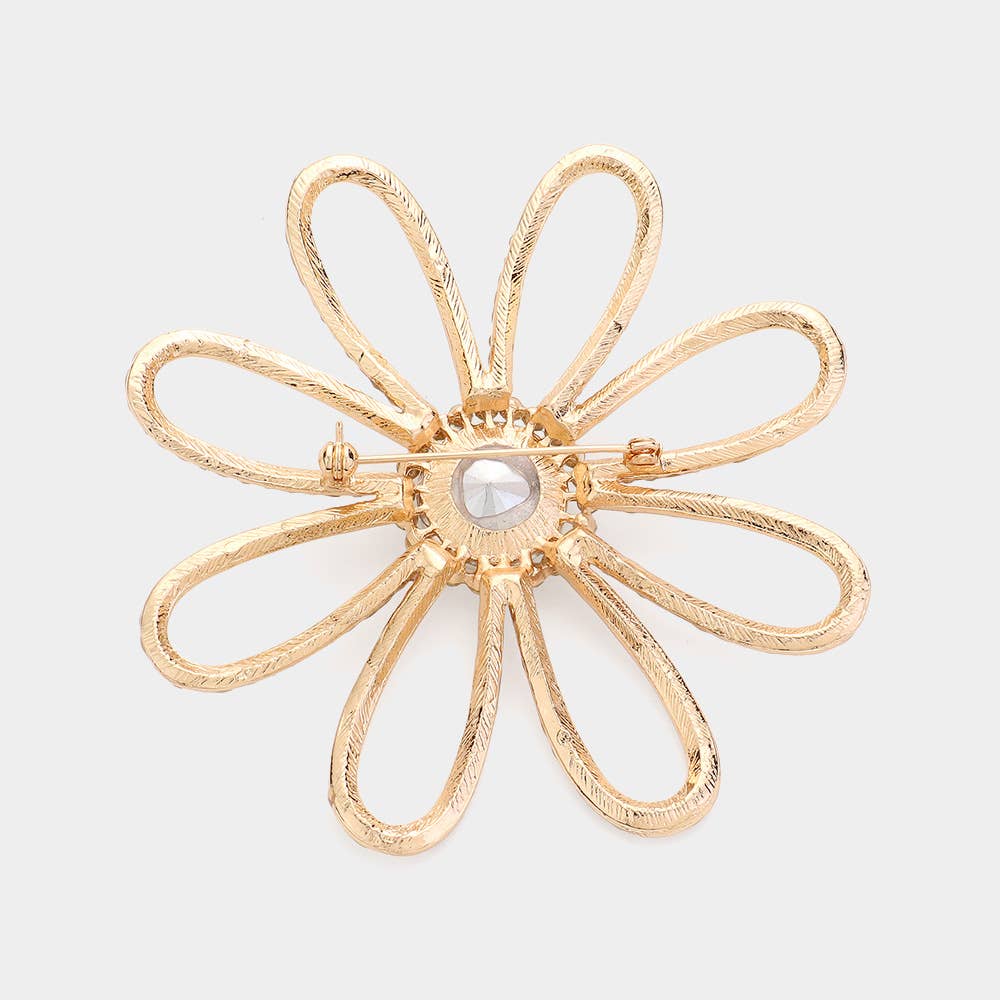 Rhinestone Paved Flower Pin Brooch