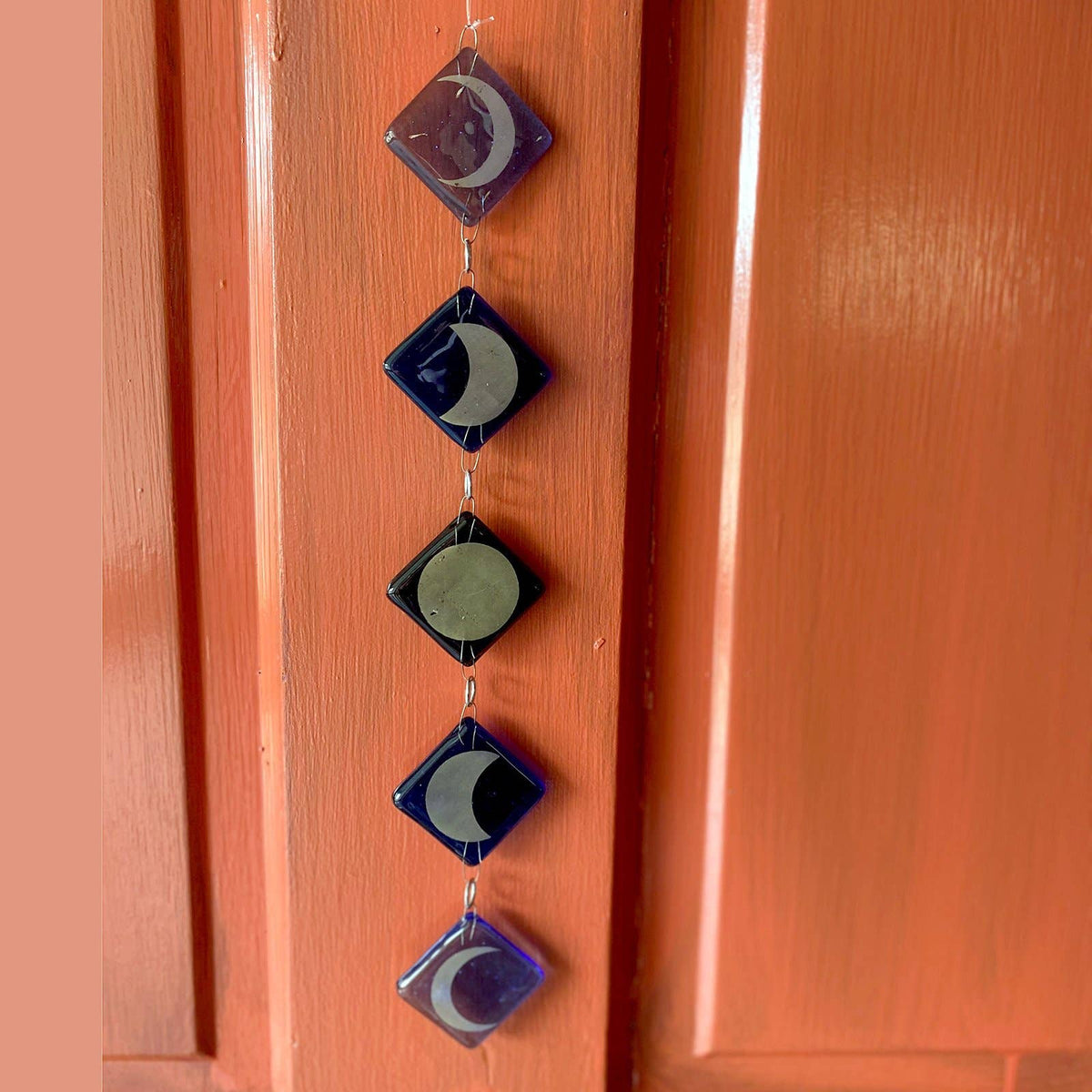 Moon Phases 5-piece Fused Glass Sun Catcher, Handmade