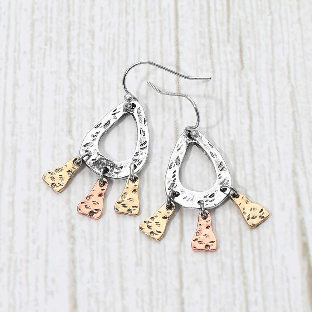 Hammered Metal Teardrop Dangle Earrings