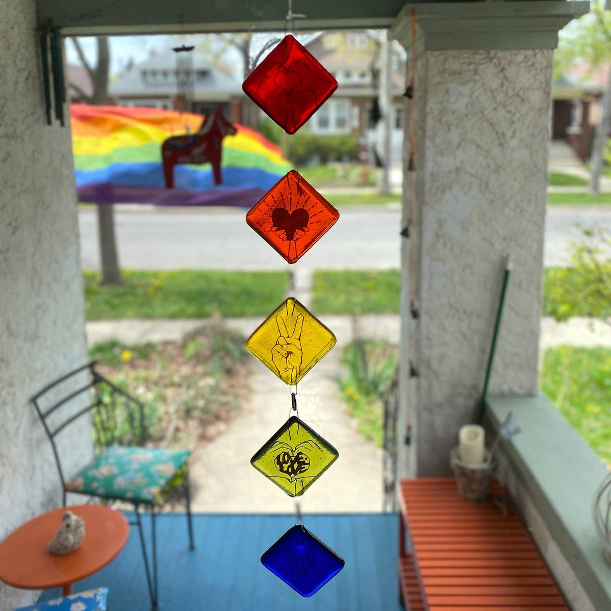 Rainbow 5-piece Fused Glass Sun Catcher, Garden, Handmade