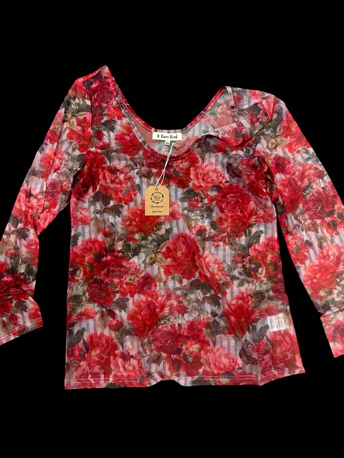 Stripes and Roses Mesh Top