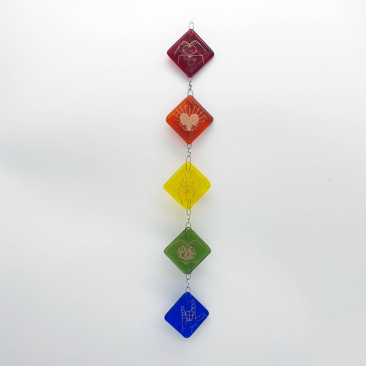 Rainbow 5-piece Fused Glass Sun Catcher, Garden, Handmade