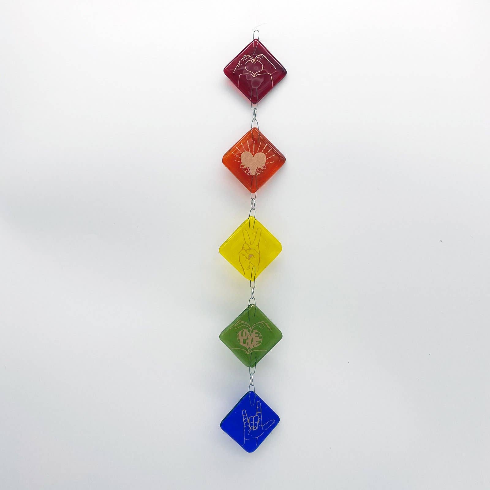 Rainbow 5-piece Fused Glass Sun Catcher, Garden, Handmade