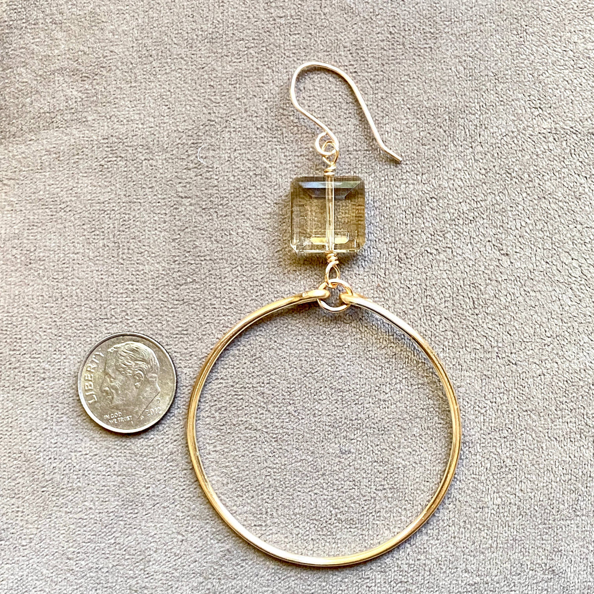 Large Smooth Gold  Hoop Champagne Crystal Earrings Sparkle: Champagne / Gold Hoops
