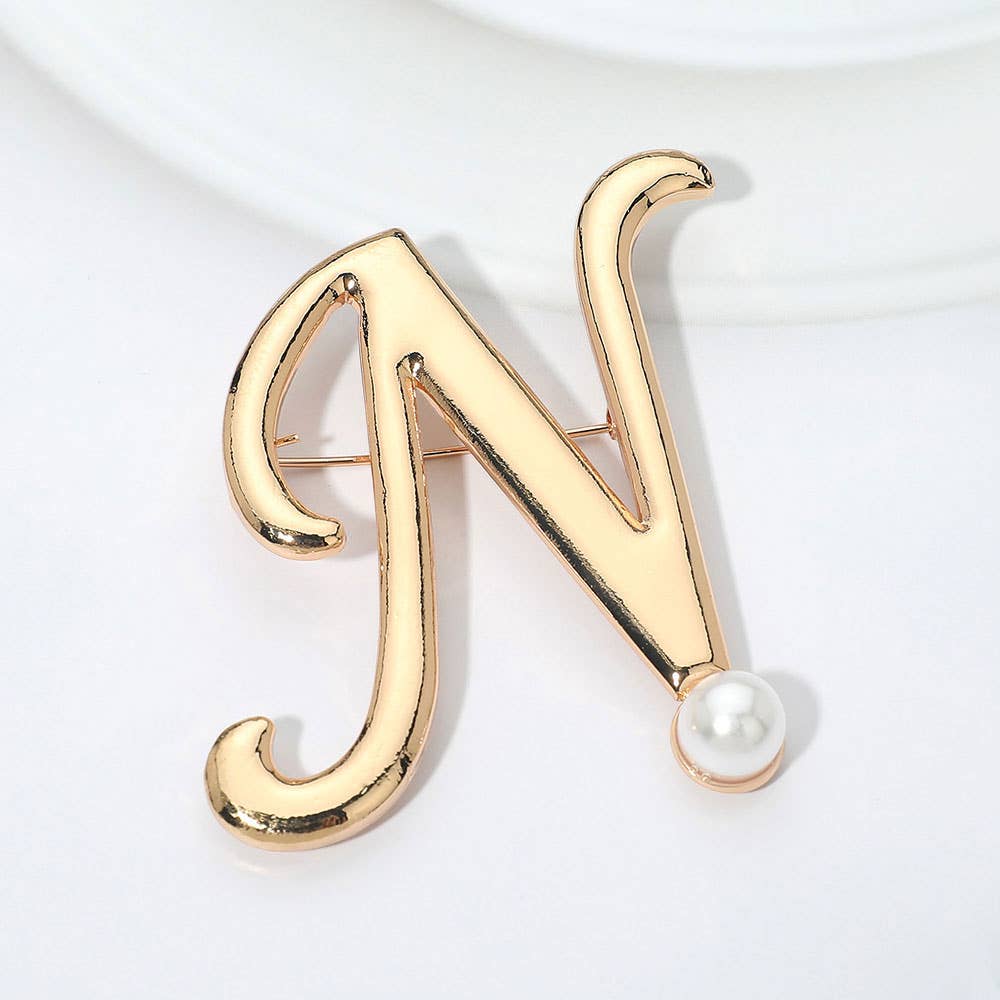Pearl Accent Initial Letter Pin Brooch