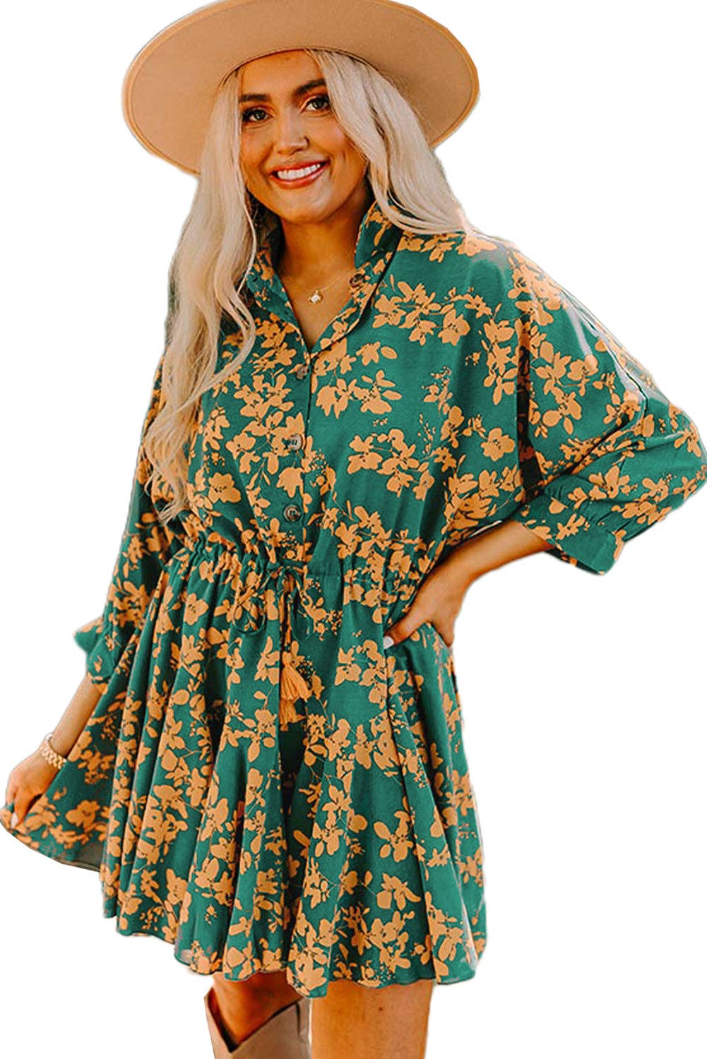 Kodi Floral Short Dress: Green