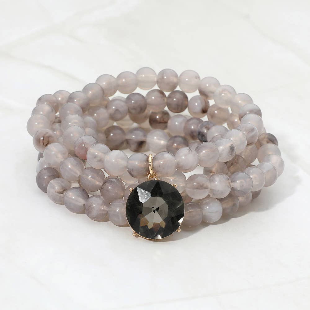 5PCS - Round Faceted Charm Marbled Resin Ball Beaded Stretch Multi Layered Bracelets