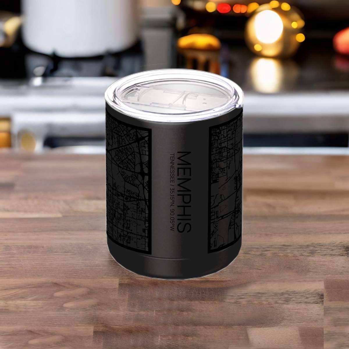 Memphis TN Tactile Lines Map Insulated Cup in Matte Black