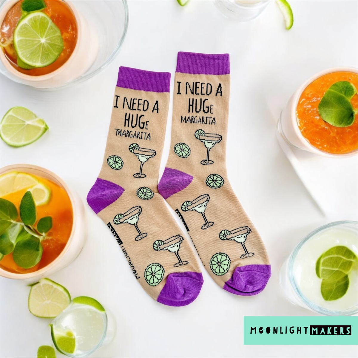 I Need a HUGe Margarita - Funny Unisex Socks - Tequila, Gift