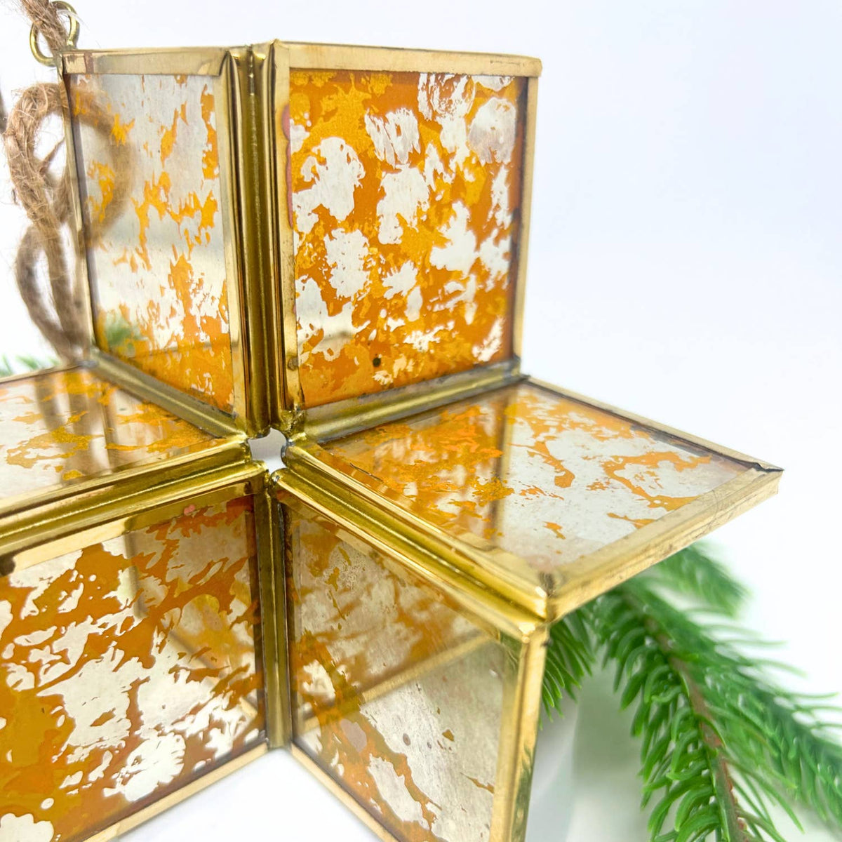 Antique Gold Glass 3D Star Ornament 5”