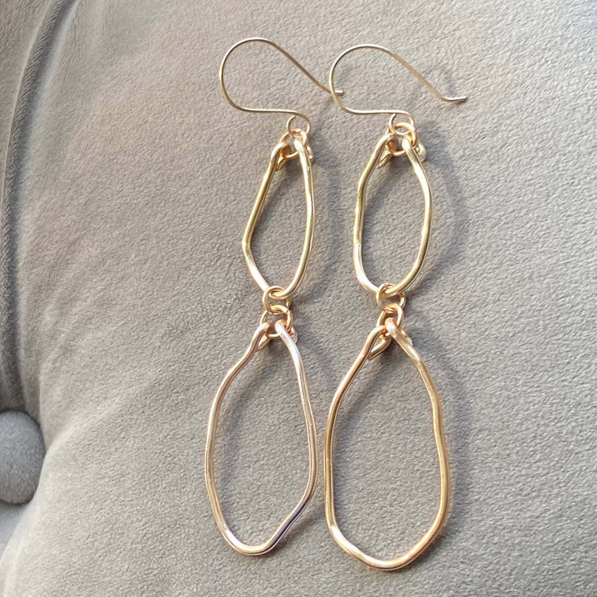Double Hoop Organic Oval Gold Earrings Handmade: Silver