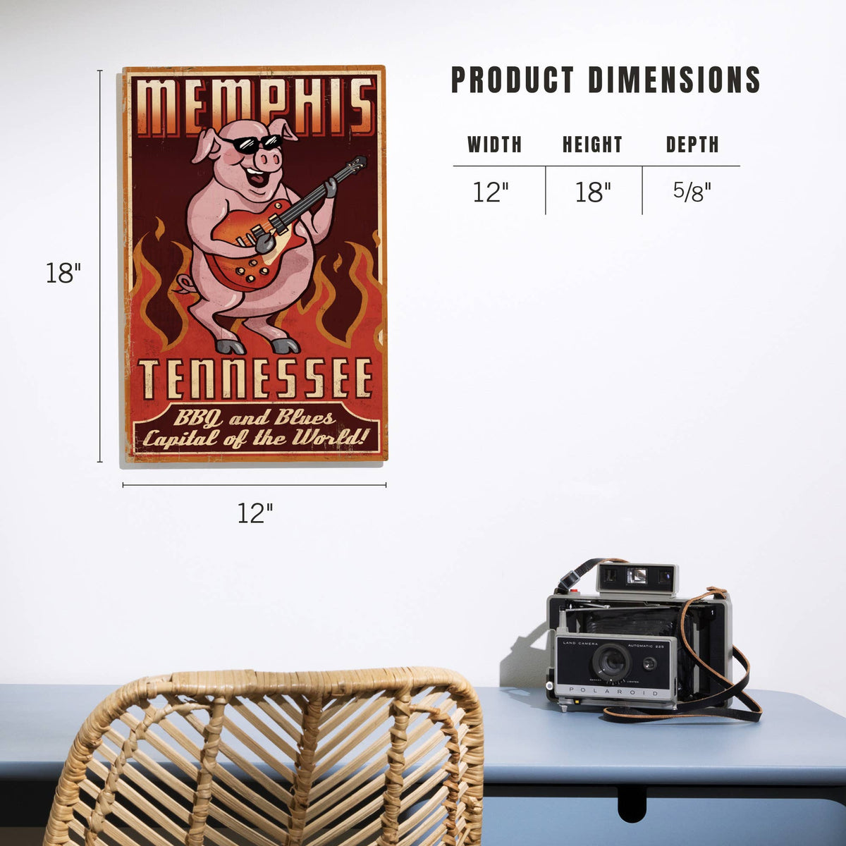 PREMIUM WOOD SIGN Memphis, Tennesseee, Guitar Pig